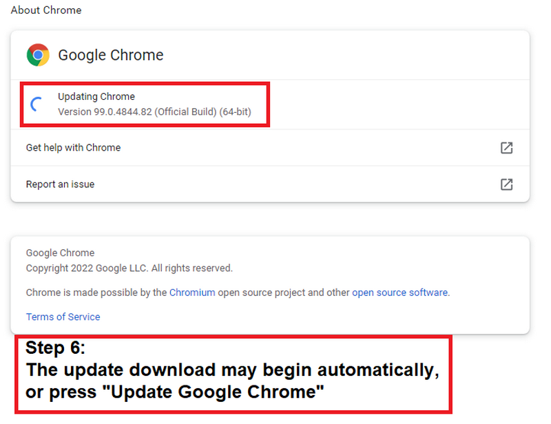 Updating Google Chrome Step 6