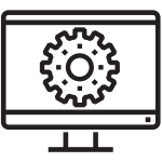 Icon of a monitor with a gear in black