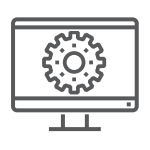 Icon of a monitor with a gear in gray