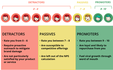 Chart showing details about detractors, passives, and promoters