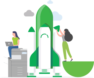 Clip art of woman building a green and white space shuttle