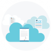 Stylized representation of clouds with documents in them